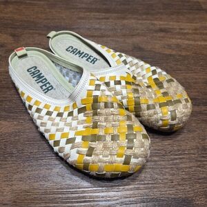 Camper Woven Mules in Yellow, Olive, Natural